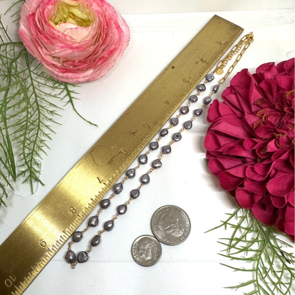 NEW⚜️Gray Freshwater Pearl Chain Link Necklace - Picture 7 of 7